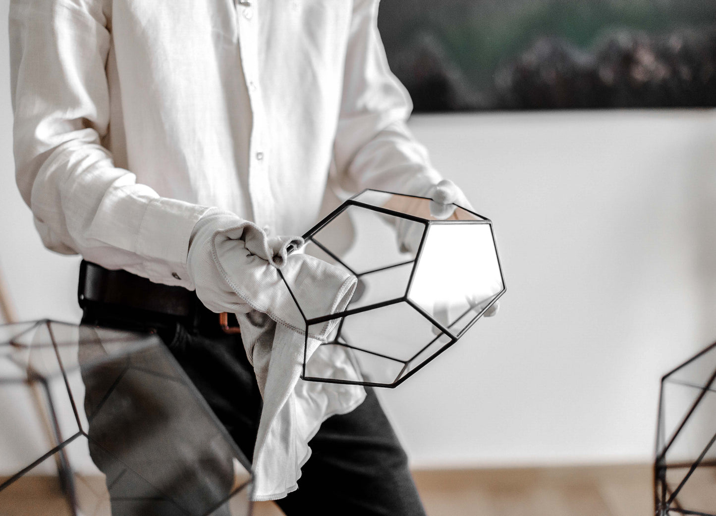 Удлиненная стеклянная геометрическая люстра додекаэдра