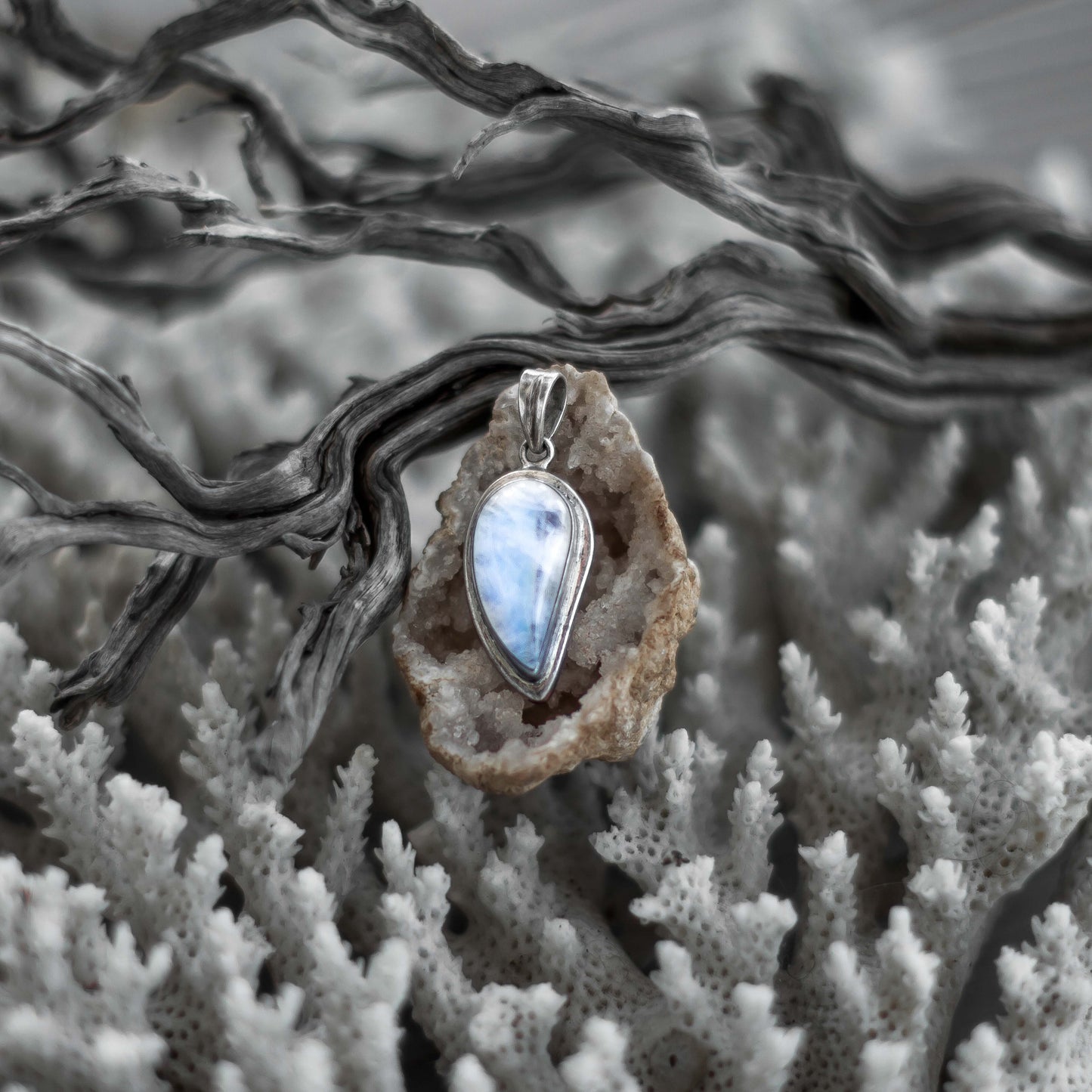 Rainbow Moonstone Silver Pendant