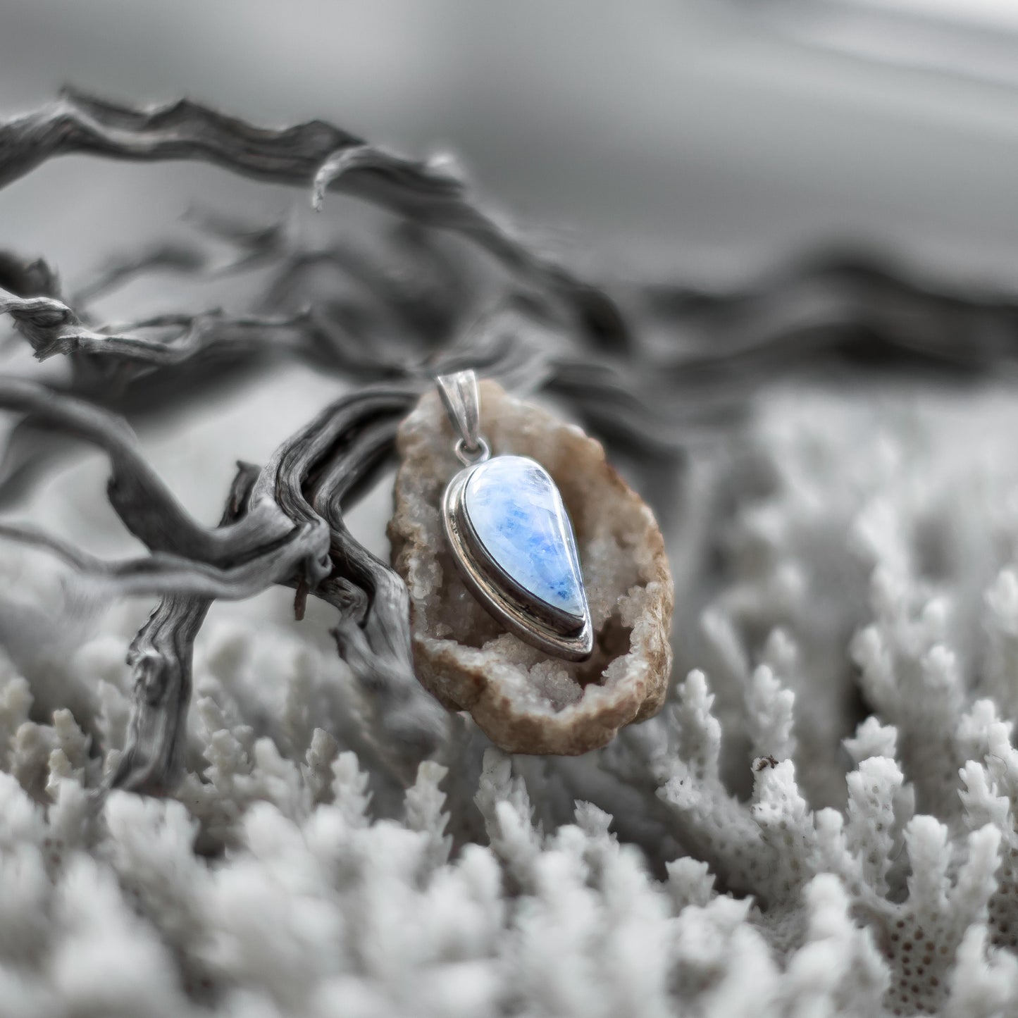 Rainbow Moonstone Silver Pendant