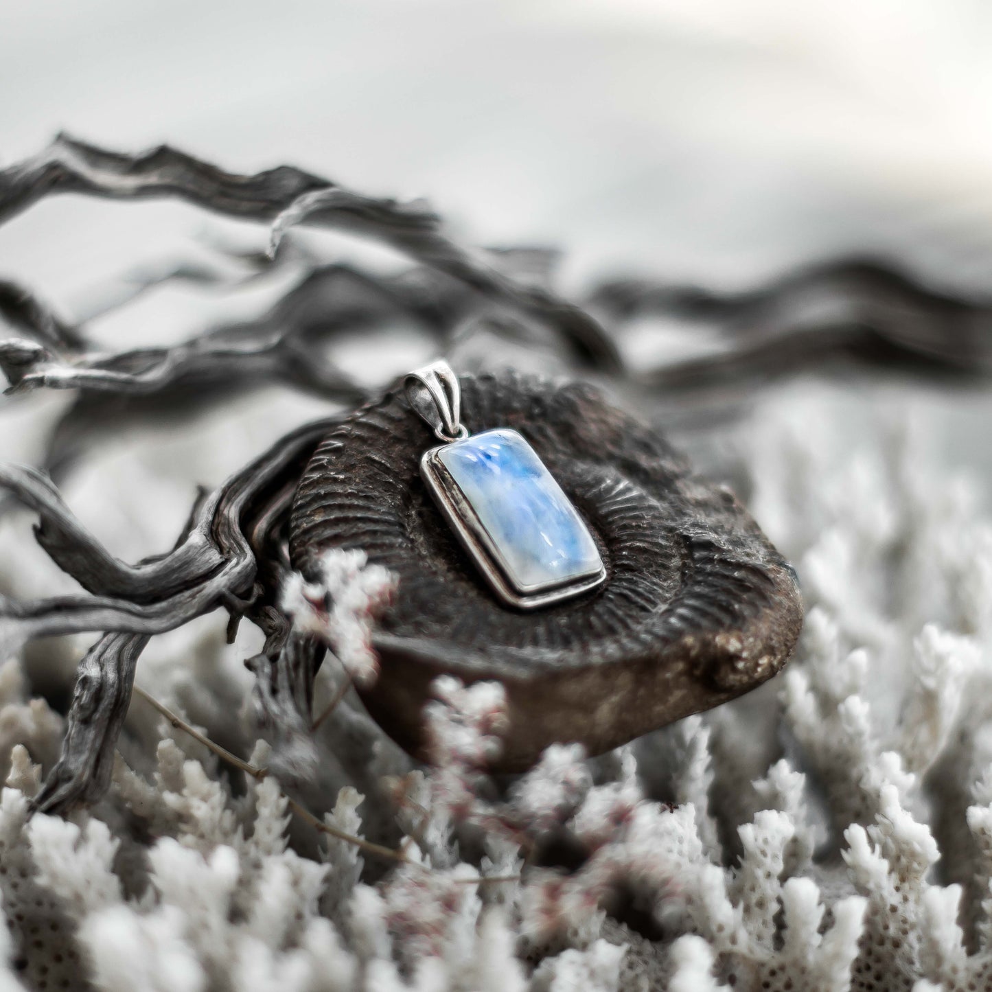 Rainbow Moonstone Silver Pendant