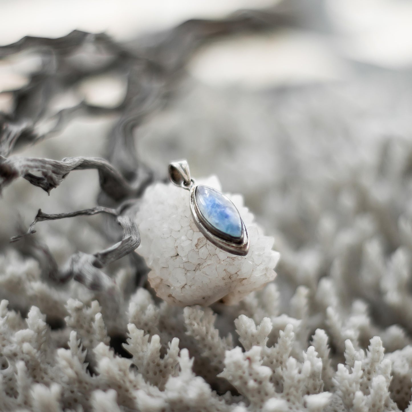 Rainbow Moonstone Silver Pendant