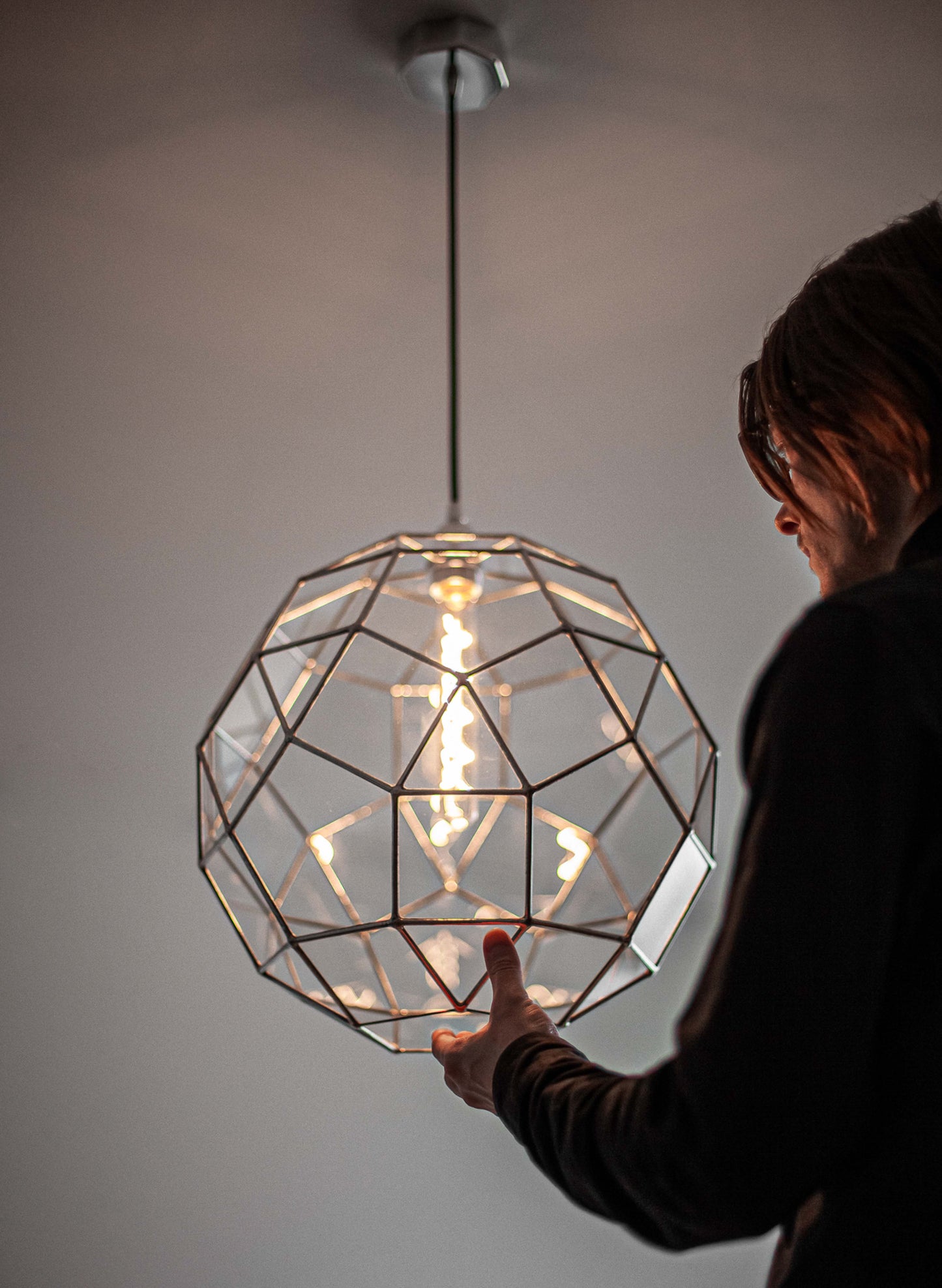 Rhombicosidodecahedron Geometric Glass Chandelier
