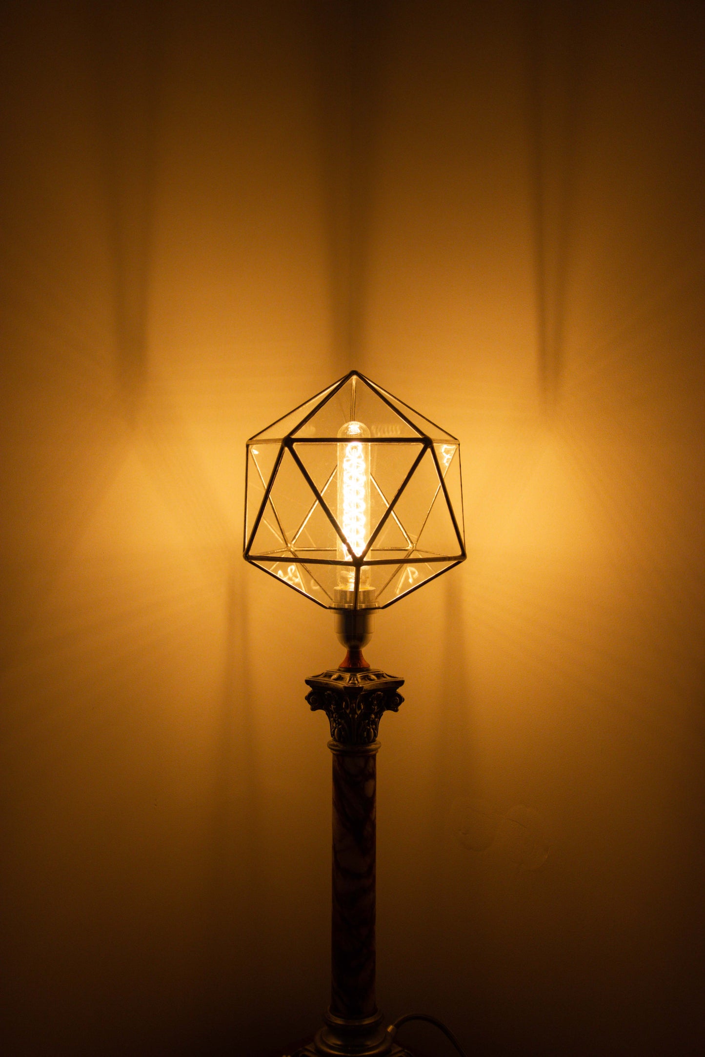 Stereo Russian Table Lamp - early 20th century  With Glass Shape Icosahedron