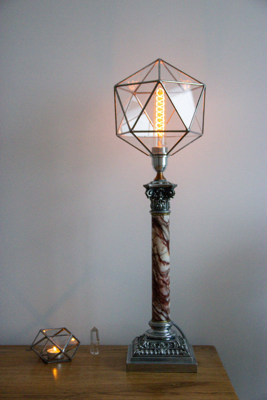 Stereo Russian Table Lamp - early 20th century  With Glass Shape Icosahedron