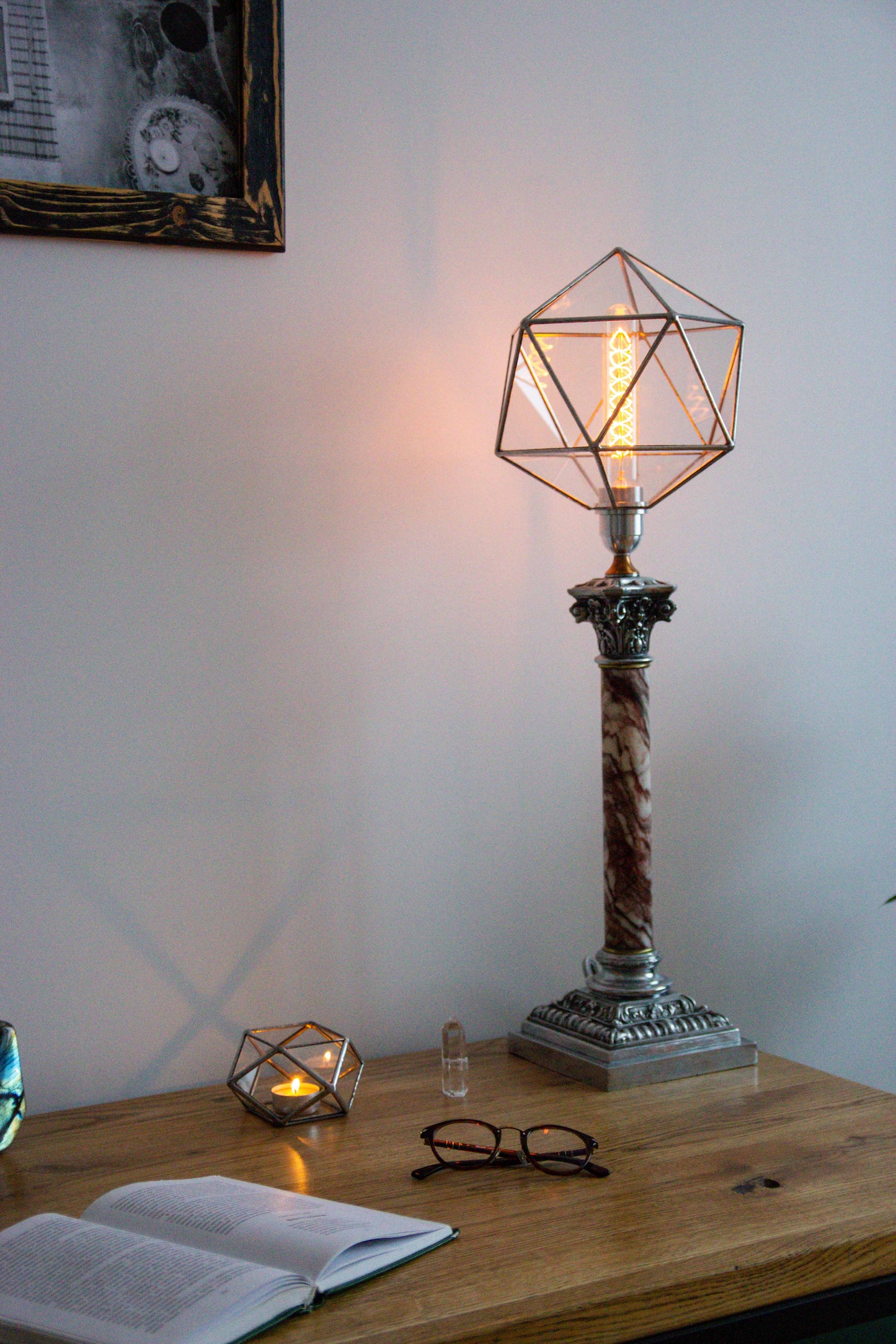 Stereo Russian Table Lamp - early 20th century  With Glass Shape Icosahedron