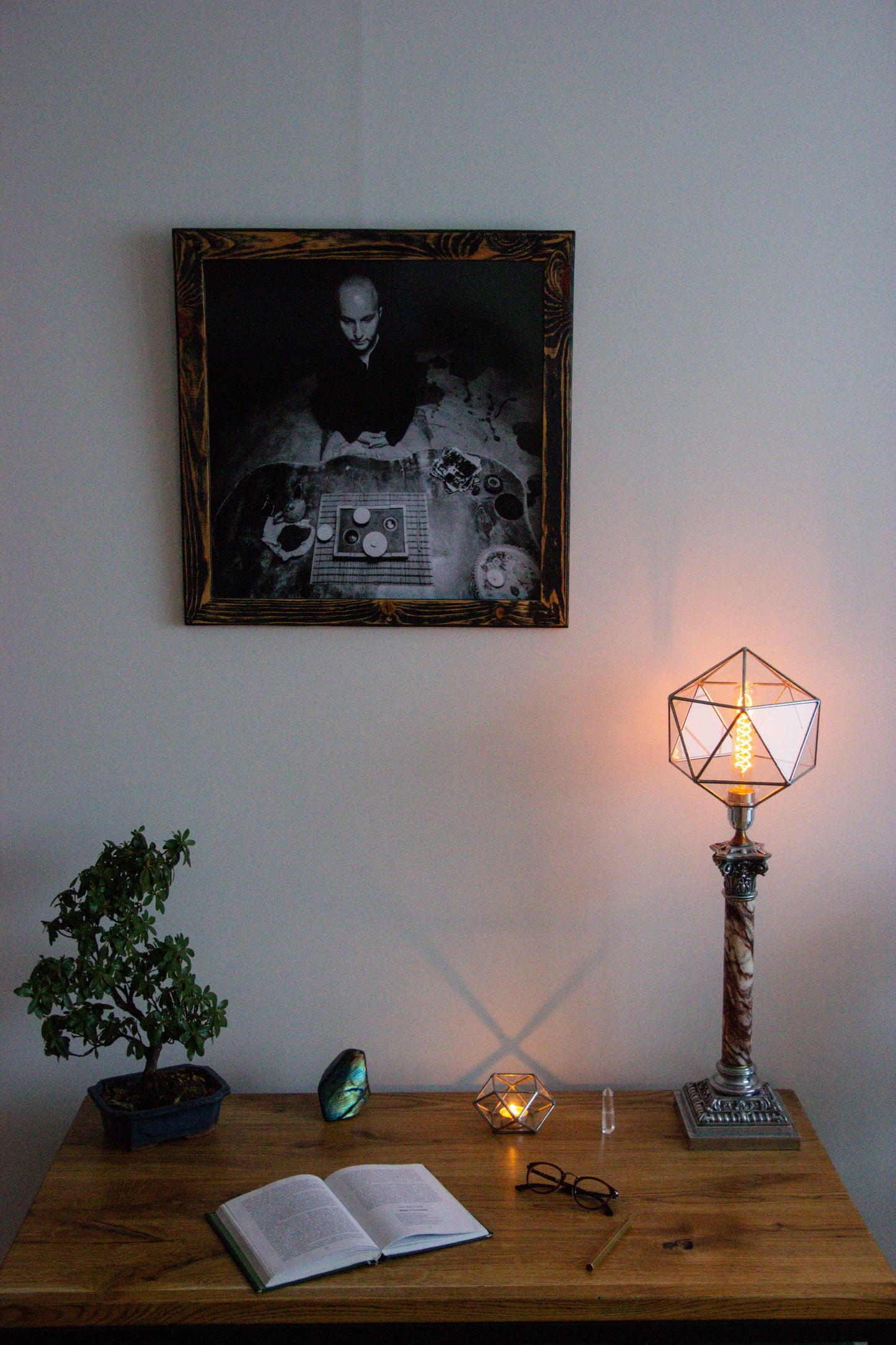 Stereo Russian Table Lamp - early 20th century  With Glass Shape Icosahedron