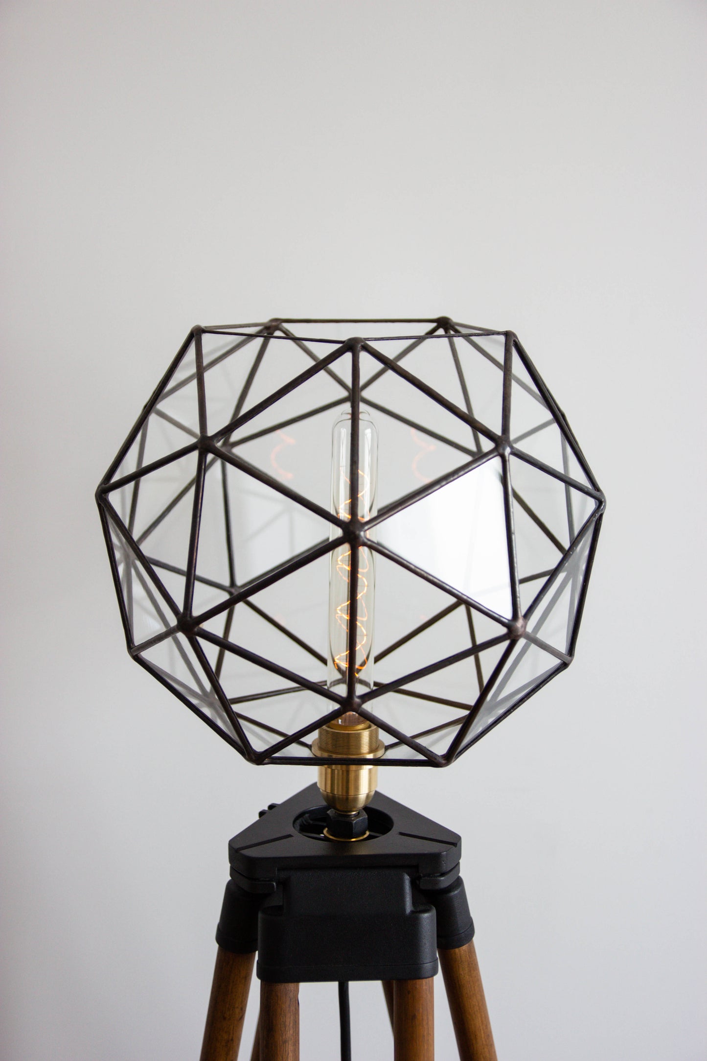 Old Wood Tripod With Glass Geometric With Pentakis Dodecahedron