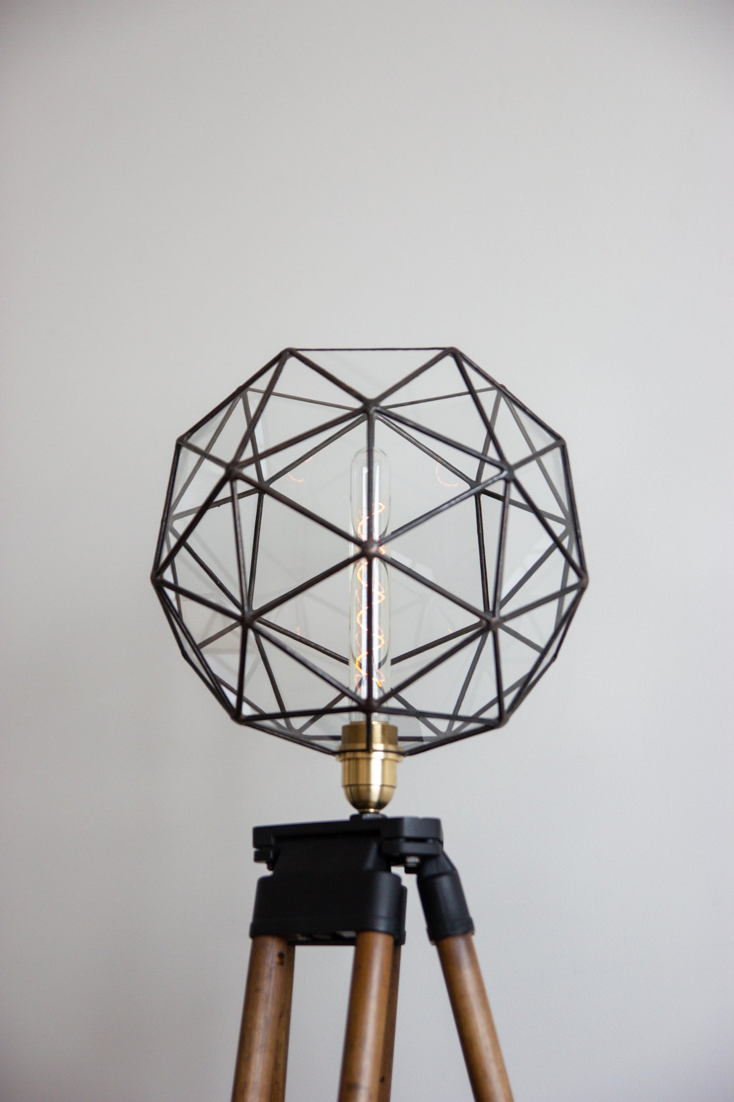 Old Wood Tripod With Glass Geometric With Pentakis Dodecahedron