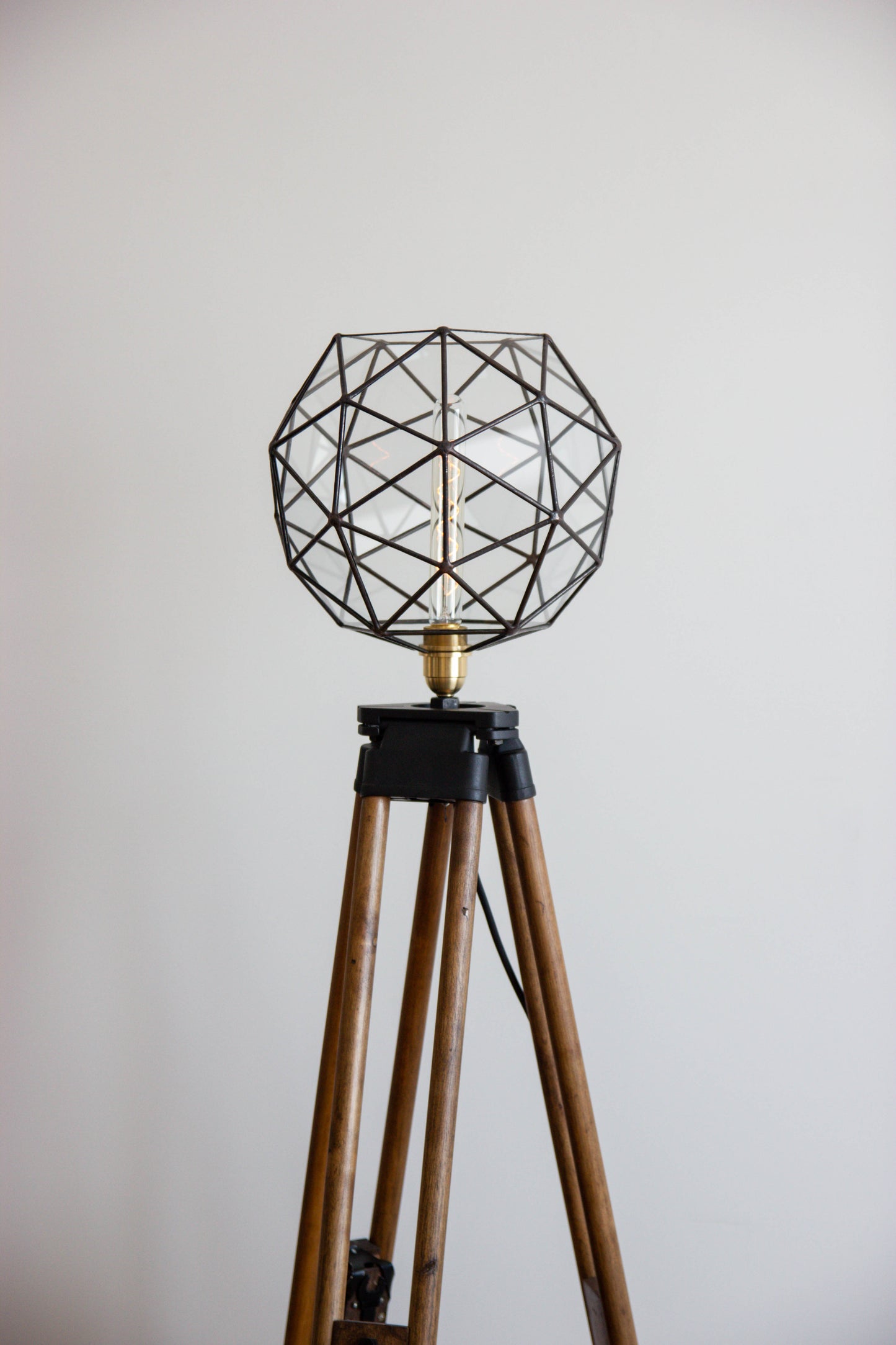 Old Wood Tripod With Glass Geometric With Pentakis Dodecahedron
