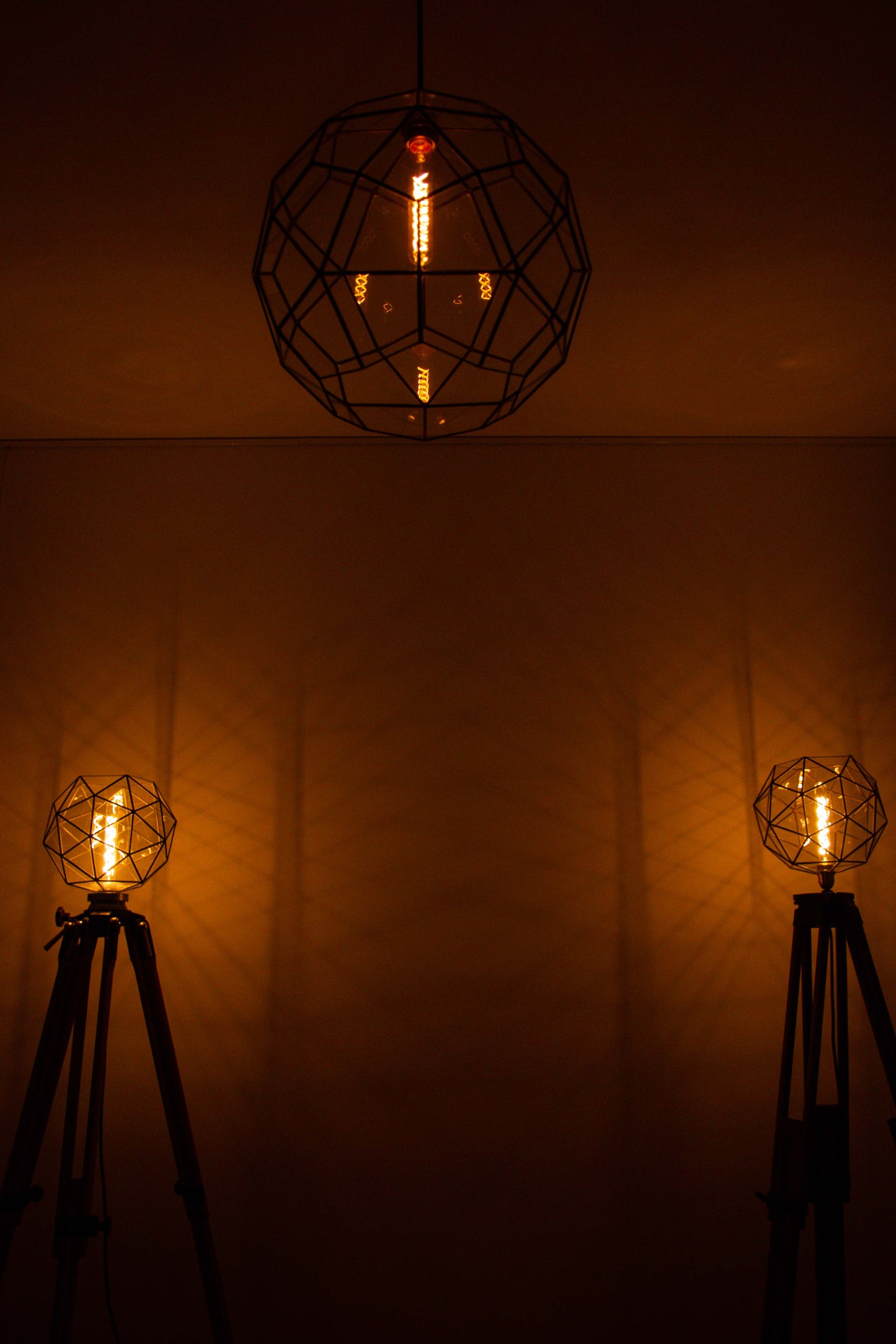 Old Wood Tripod With Glass Geometric With Pentakis Dodecahedron