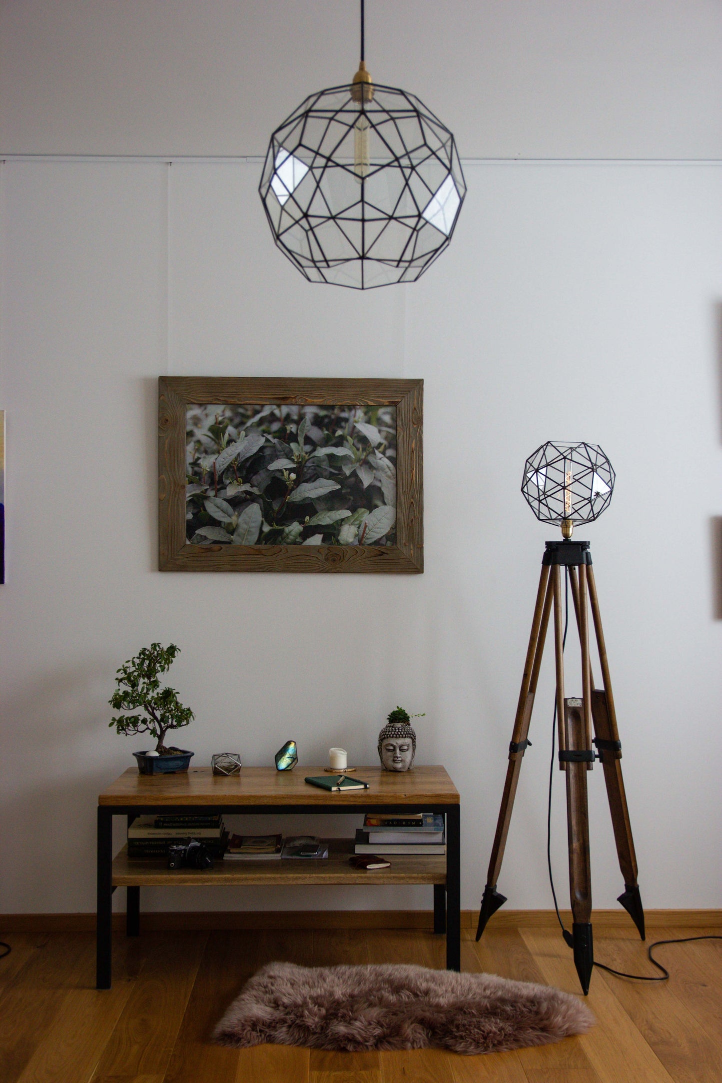 Old Wood Tripod With Glass Geometric With Pentakis Dodecahedron