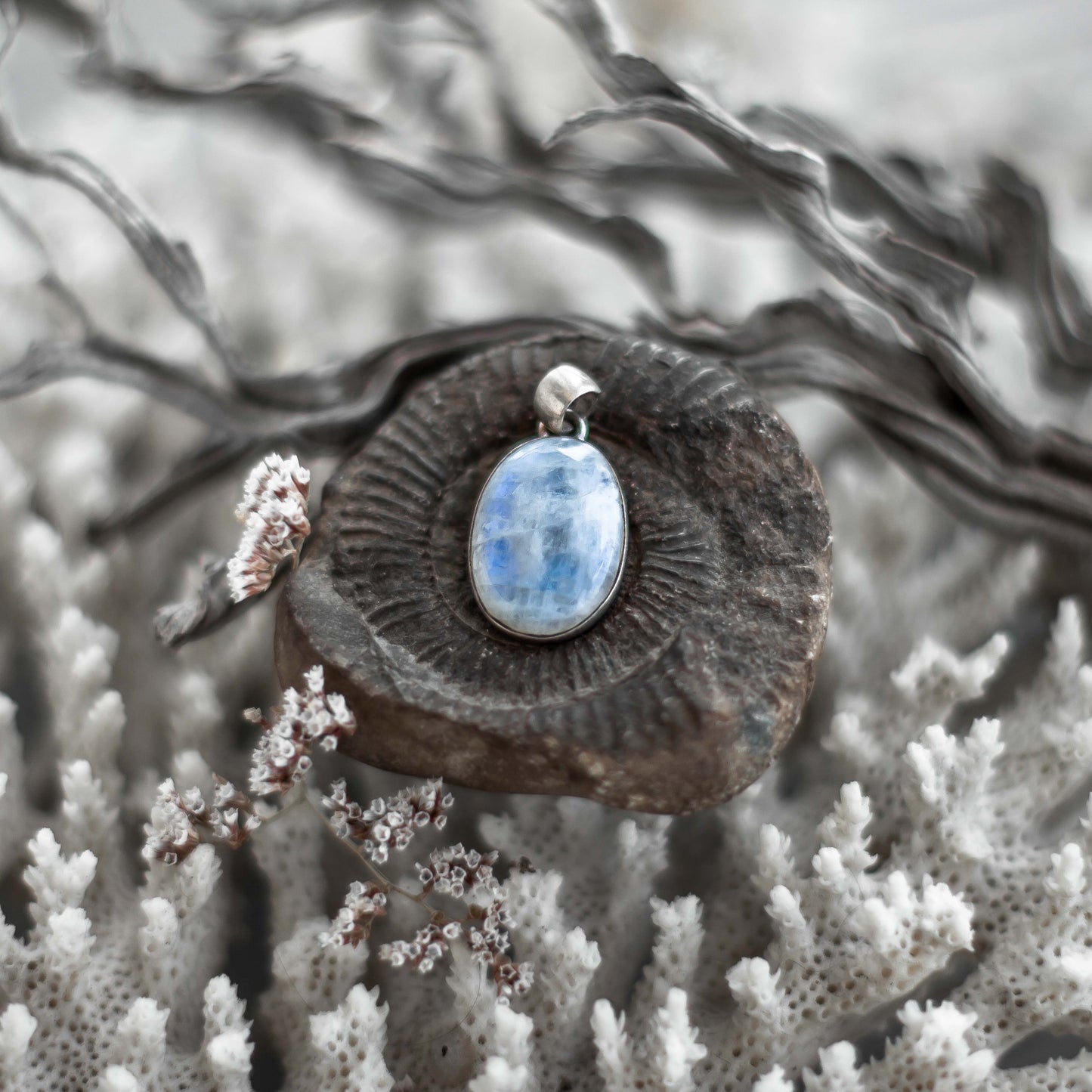 Rainbow Moonstone Silver Pendant